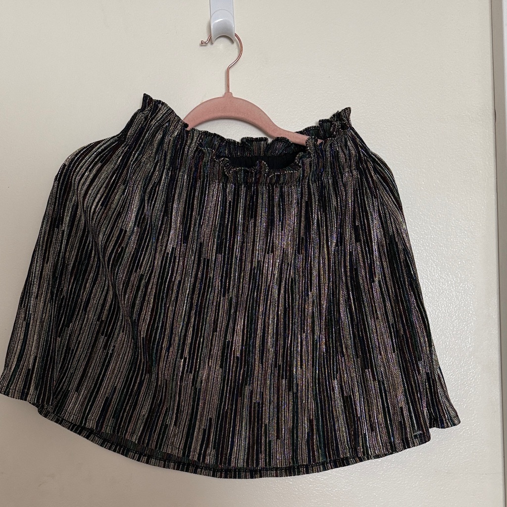 Sezane Size Small Metallic Black Pleated Mini Skirt